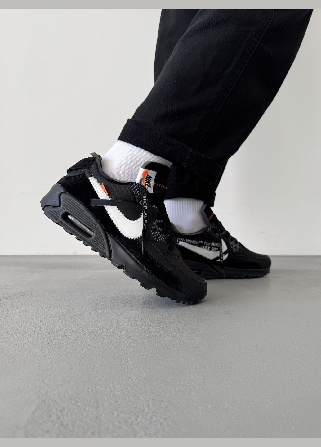 Чорні Осінні кросівки чоловічі і жіночі nike air max 90 x off-white black | найк аір макс 90 чорні No Brand