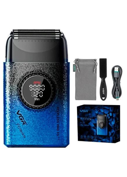 Электробритва V-377 Шейвер двойное лезвие с регулировкой мощности LED-дисплей 5 Вт Синий VGR (370606739)