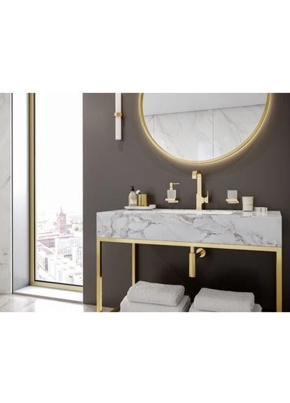 Дозатор жидкого мыла ADDSTORIS, золото/матовое стекло, настенный Hansgrohe (401874860)