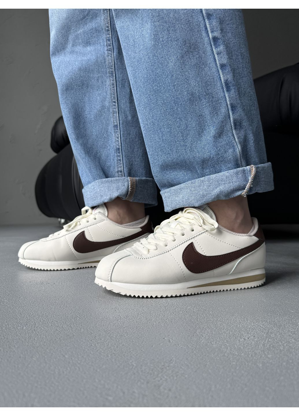 КРОССОВКИ ЖЕНСКИЕ NIKE CORTEZ BEIGE / BROWN НАЙК КОРТЕЗ No Brand бежевые демисезоны (368883957)