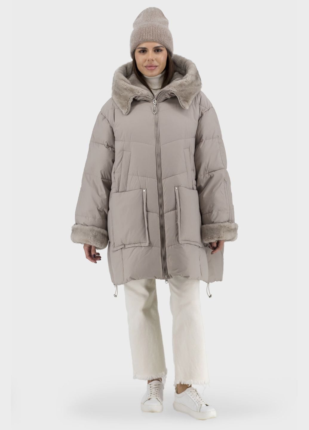Бежевый зимний Пуховик No Brand