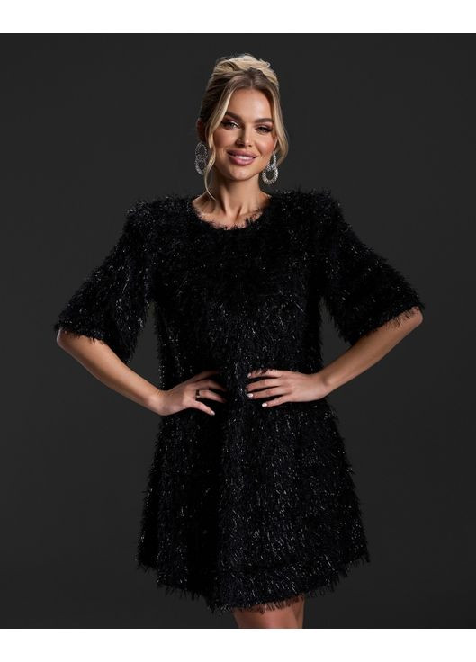 Черное вечернее мини платье-трапеция из травки а-силуэт ISSA PLUS однотонное