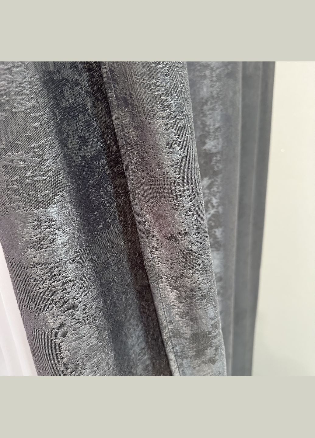 Жакардові штори з мармуровим візерунком 2шт 1.5×2.7 м, тасьма 6 см, середнє затемнення, графітового кольору. No Brand (331619155)