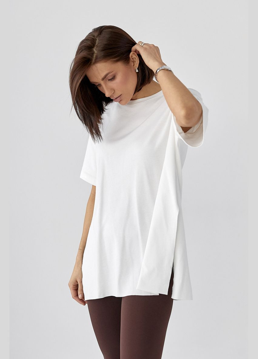 Однотонная футболка с разрезами Lurex Футболка - (333972622)