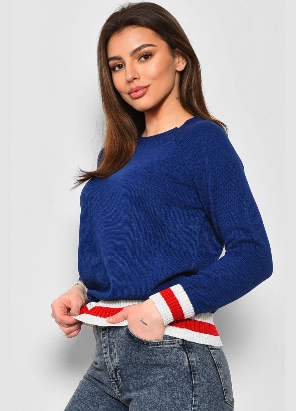 Синий демисезонный свитер женский синего цвета пуловер Let's Shop