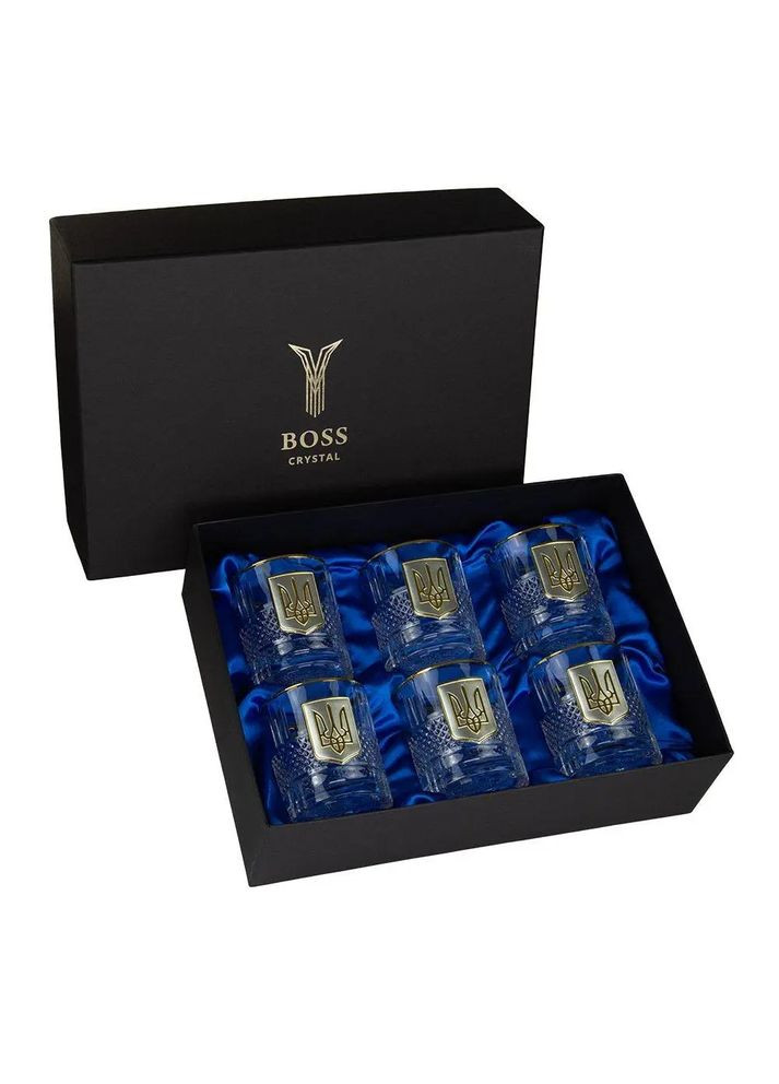 Набір для віскі "Тризуб" бокалів, з позолотою, кришталь, захисний лак | Подарунок шефу Boss Crystal B6TRY1GG (345646718)