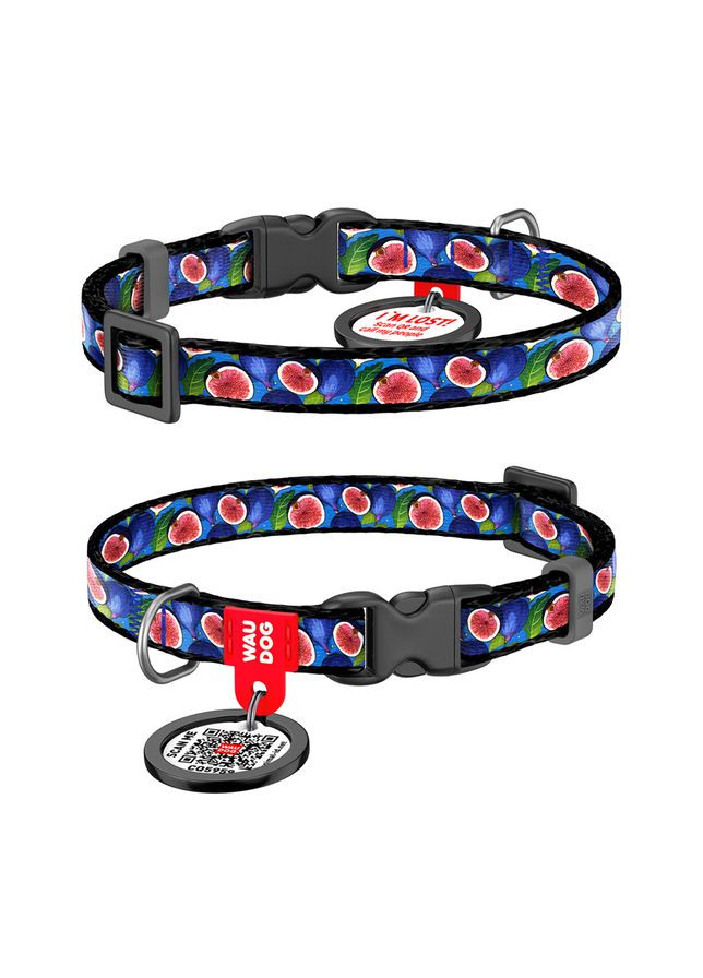 Ошейник для котов и мелких пород собак нейлоновый WAUDOG Nylon с QR паспортом, рисунок "Инжир", пластиковый фастекс,, Ш 10 No Brand (363200478)