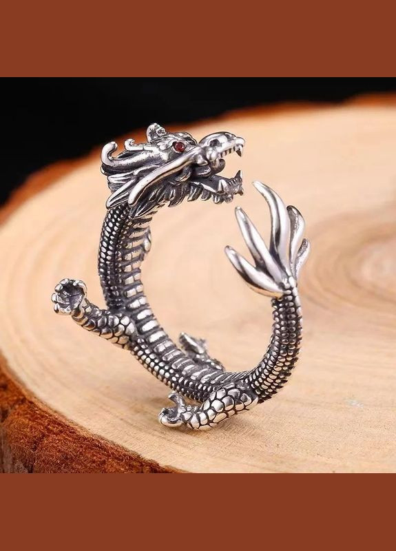 Каблучка дракон перстень у вигляді Китайського дракона з рубіновими очима Indium сріблястий р регульований Fashion Jewelry (286762135)