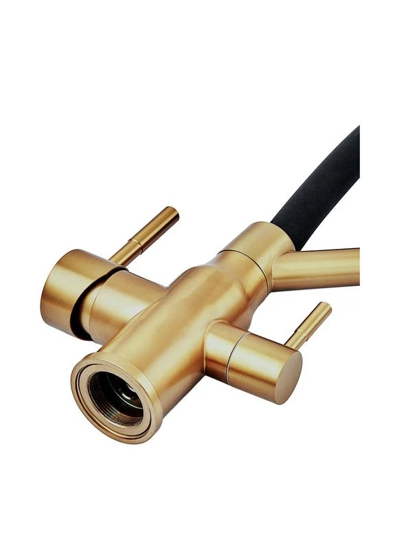 Смеситель для кухни с силиконовым изливом MAG-021 Brushed Gold Refl.Black из нерж. стали SUS304 с выходом для пит.воды Zerix (399021638)