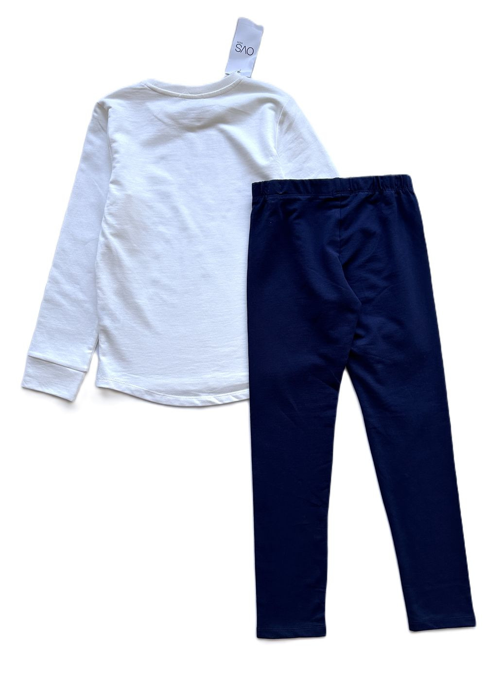 Білий демісезонний комплект для дівчинки світшот подовжений білий + легінси темно-сині 2000-35 (134 см) OVS