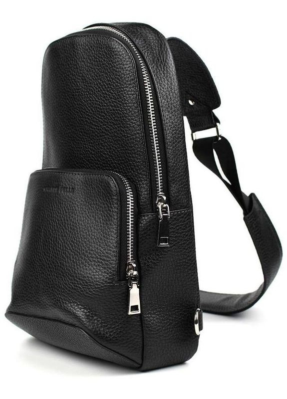 Сумка слінг через плече чоловіча шкіряна для телефону та документів середня Чорний 38979 Grande Pelle (351403637)