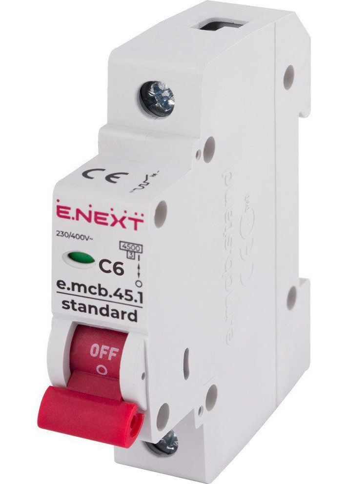 Выключатель автоматический 1-п C6 e.mcb.stand.45.1.C6, 1р, 6А, C, 4,5 кА s002006 E.NEXT (337359945)