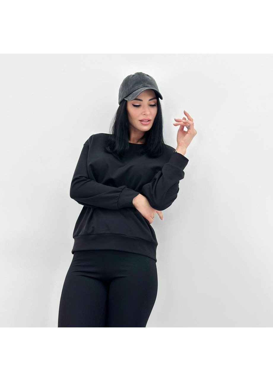 Чорний базовий світшот із двонитки Fashion (360603278)