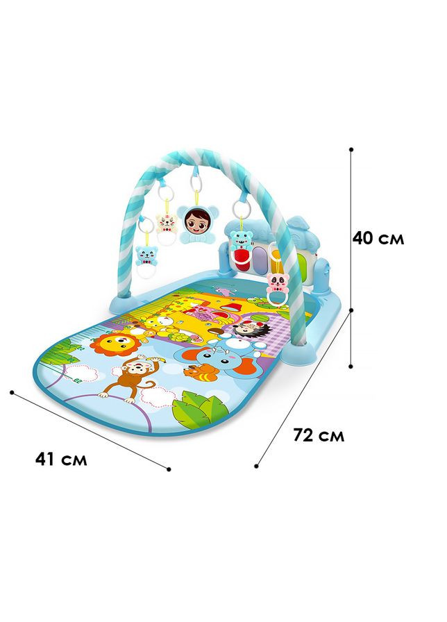 Детский развивающий интерактивный коврик YRB 116-35 Blue музыкальный пианино с дугой и погремушками 5шт Lesko (352011850)