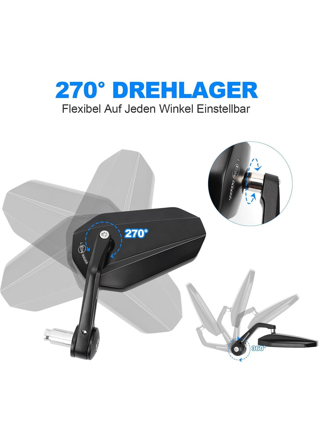 Універсальні дзеркала на кермо мотоцикла 2 шт внутрішнім діаметром від 13 до 20 мм чорний Amazon (361162112)