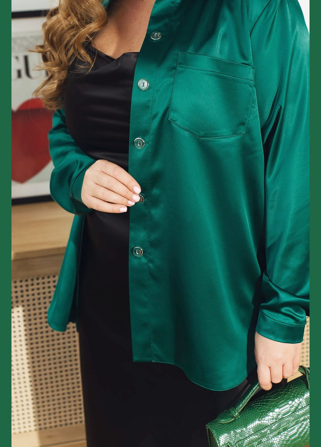 Зеленая вечерний рубашка однотонная Minova с длинным рукавом