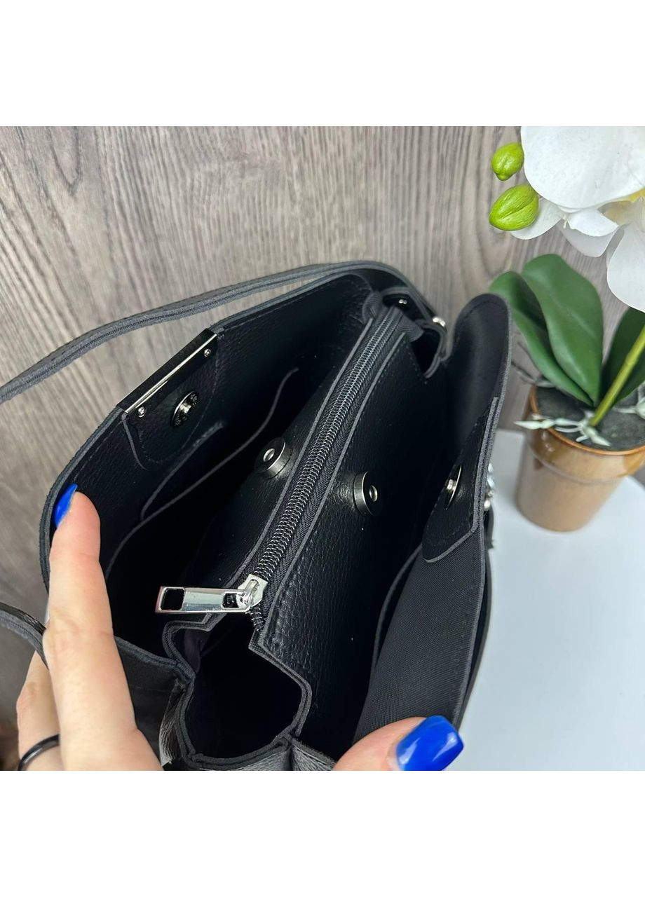 Женская мини сумочка на плечо черная с эко-кожи и замши ProDobro (363260039)