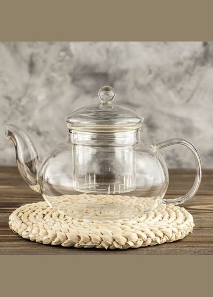 Чайник заварювальний скляний жароміцний зі скляним фільтром та кришкою, Грецький, 800 мл Olens (338228748)