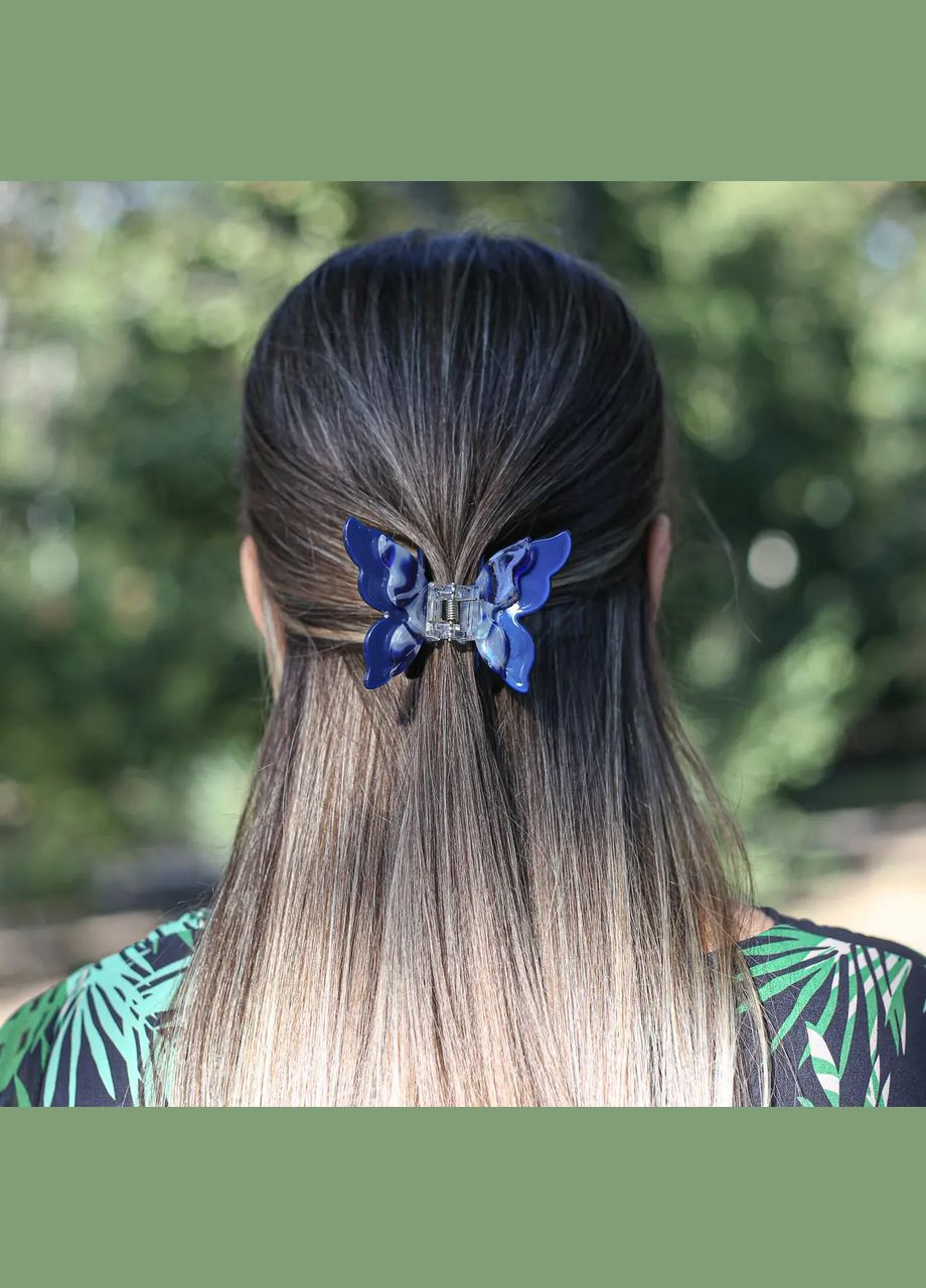 Заколка крабик для волос Бабочка перламутровая синяя 59х79мм No Brand заколка (301425209)