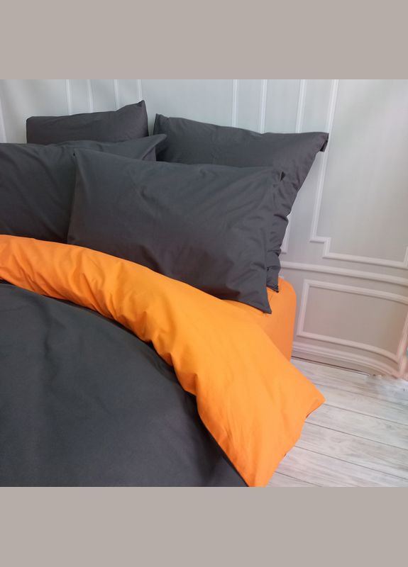 Постільна білизна ДУЕТ Антрацит/Помаранчевий Ранфорс Євро MERISET (278254981)