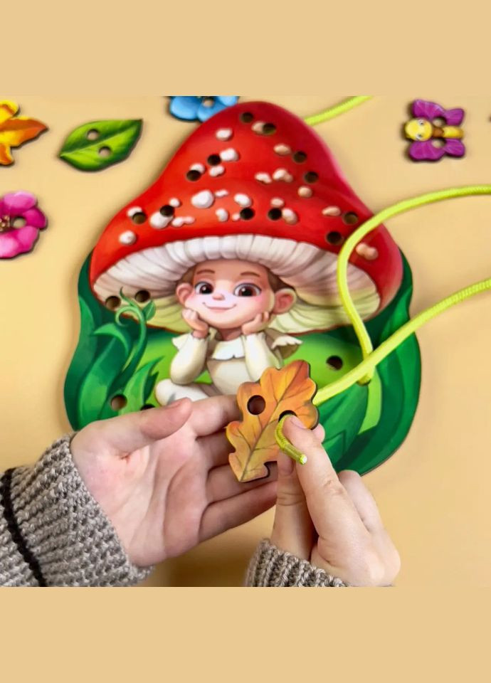 Дерев'яна шнурівка "Мухоморчик" (ПСД132) PSD132 Ubumblebees (316271328)