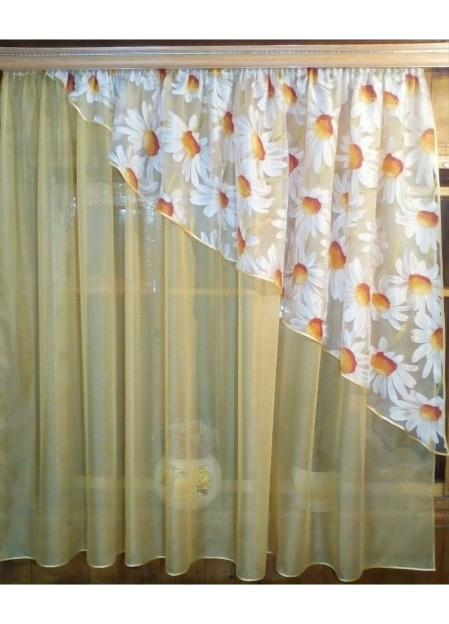 Фіранка кухонні коротка Фая грушевий ромашка права No Brand (372133756)
