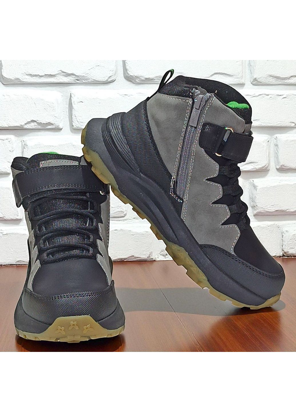 Утеплені демісезоні підліткові черевики хайтопи на липучці для хлопчика підлітка на флісі Клібі Clibee (362200604)