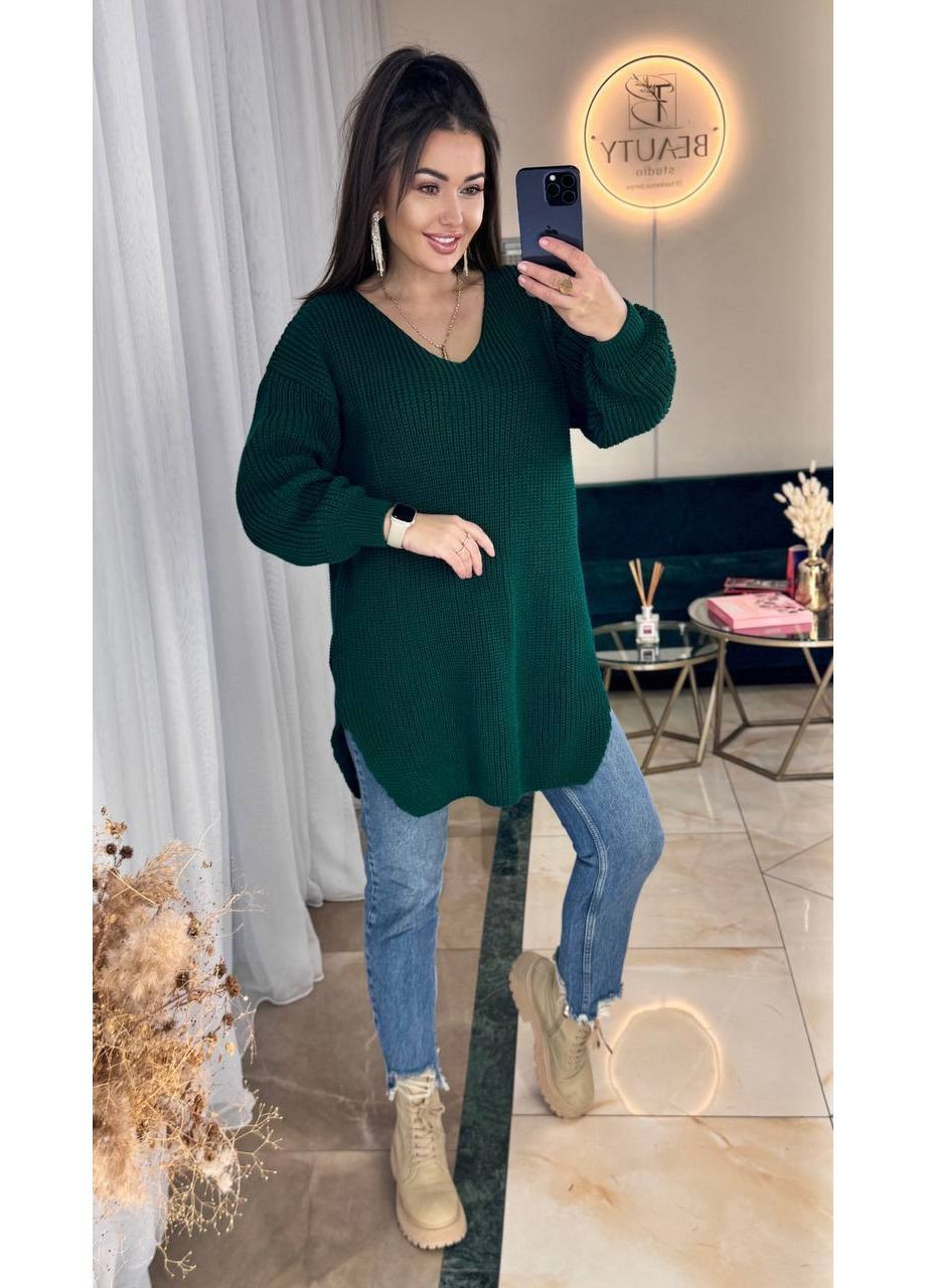 Бутылочное зеленое повседневный, кэжуал женское платье-туника оверсайз оверсайз No Brand однотонное