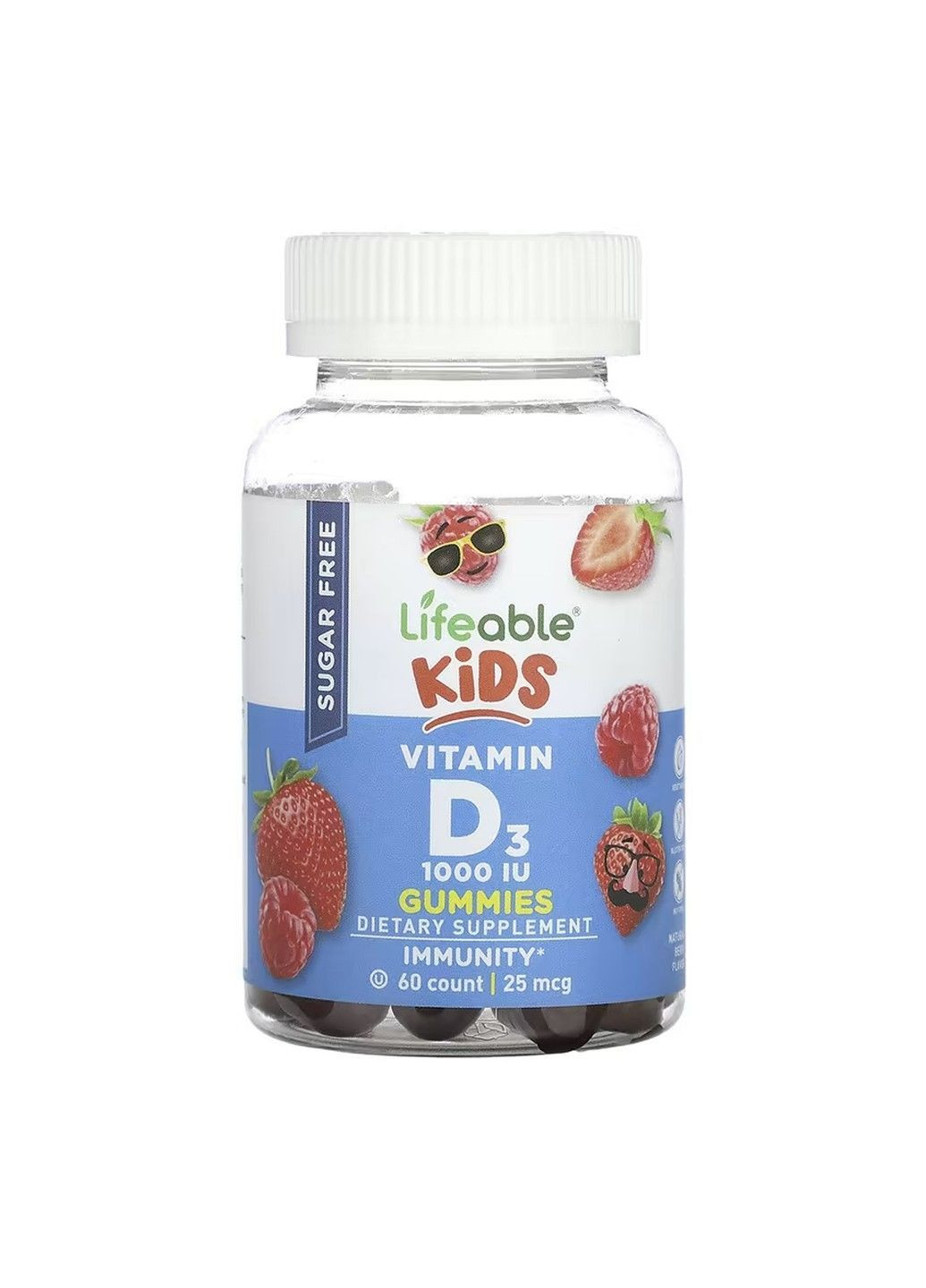 Vitamin D Kids, жевательный витамин D3, 25 мкг (1000 МЕ), 60 жевательных таблеток Lifeable (370162527)