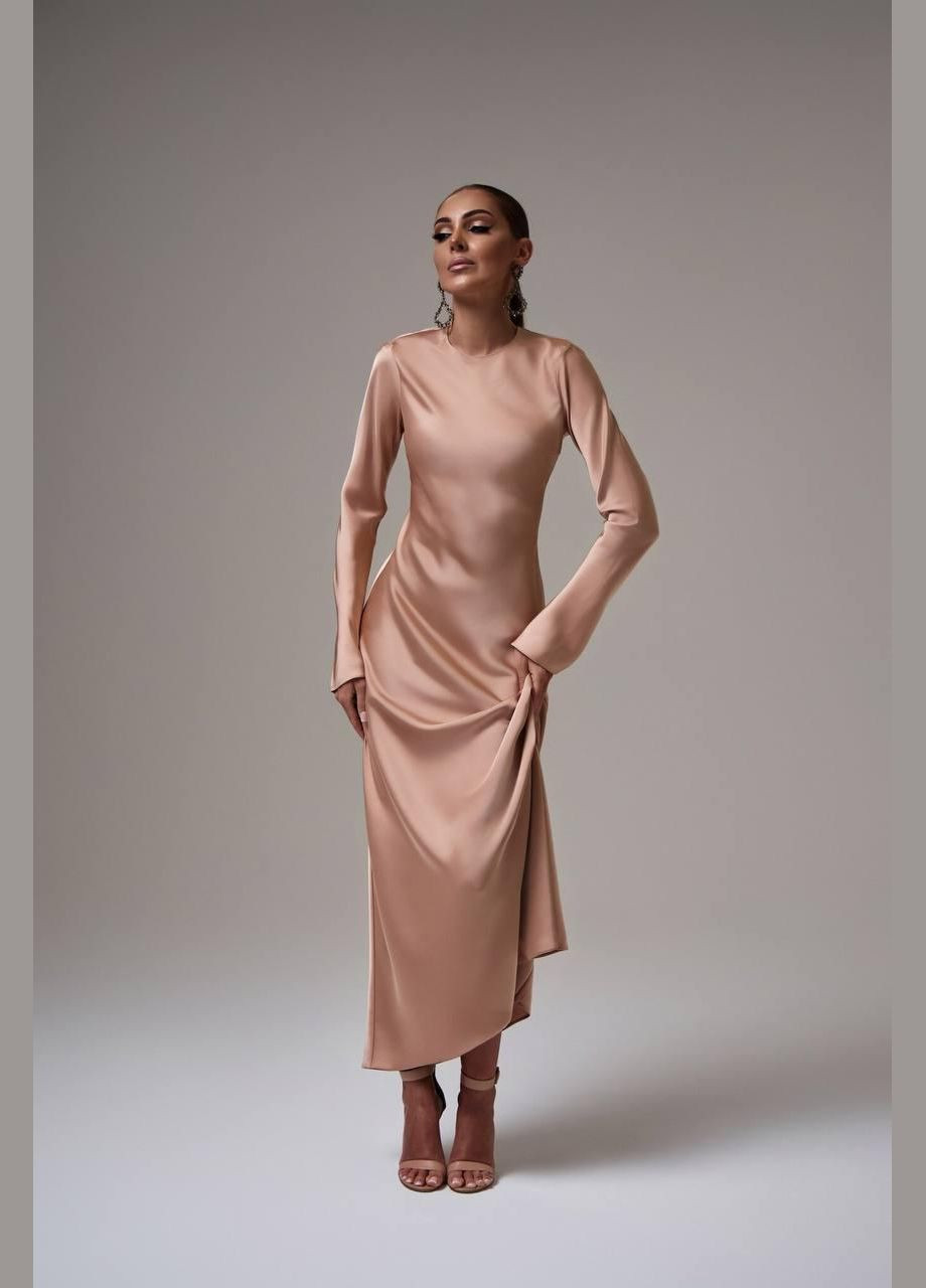 Бежевое вечернее платье женское - однотонное макси, нежное и изящное JUGO однотонное