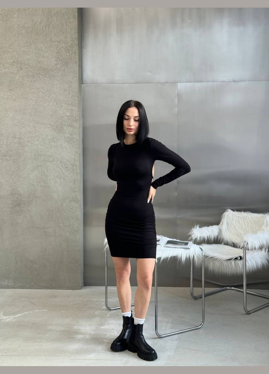 Черное праздничный, коктейльное, деловое, откровенный, повседневный, кэжуал, джинсовое, вечернее платье женское No Brand однотонное