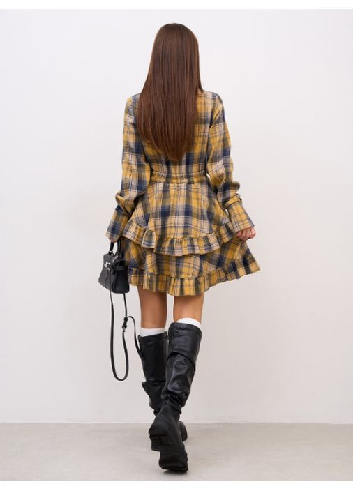 Жовтий повсякденний картата сукня-сорочка сукня-сорочка No Brand в клітинку