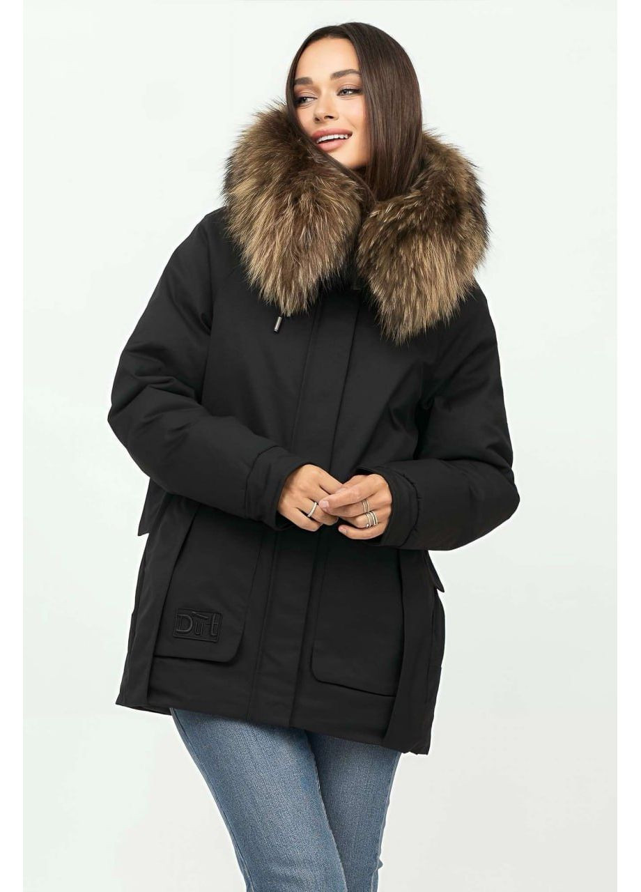 Чорна зимня куртка-парка з натуральним хутром Lora Duvetti
