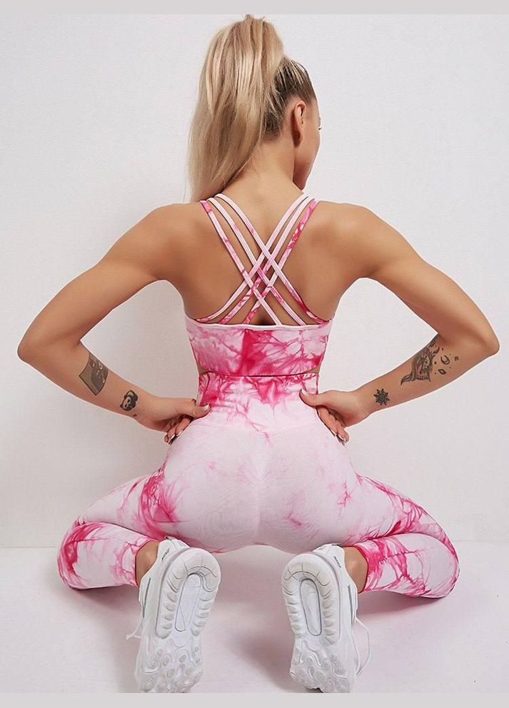 Спортивний костюм з мармуровим принтом (топ та легінси) рожевого кольору, розмір S Trends (330757716)