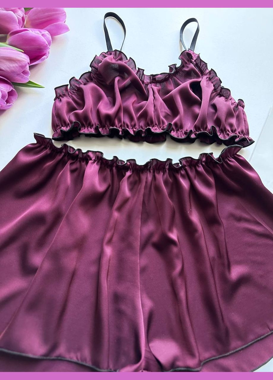 Вишнева всесезон шовкова піжама топ та шорти топ + шорти Exclusive