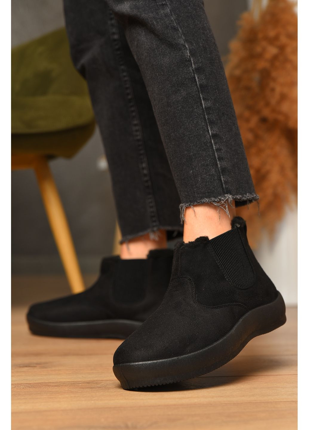 Черные бурки женские на меху черного цвета Let's Shop