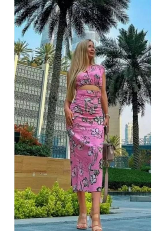 Розовое платье с принтом и льном Zara