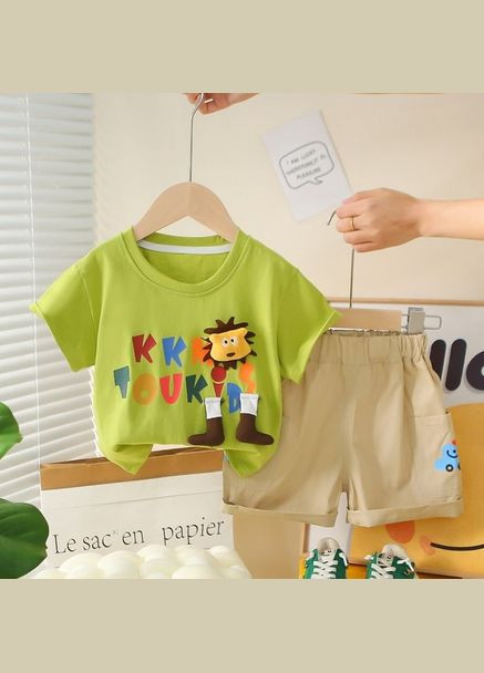 Комбінований демісезонний костюм на літо хлопчику з левенятком колір салатовий 10874 No Brand