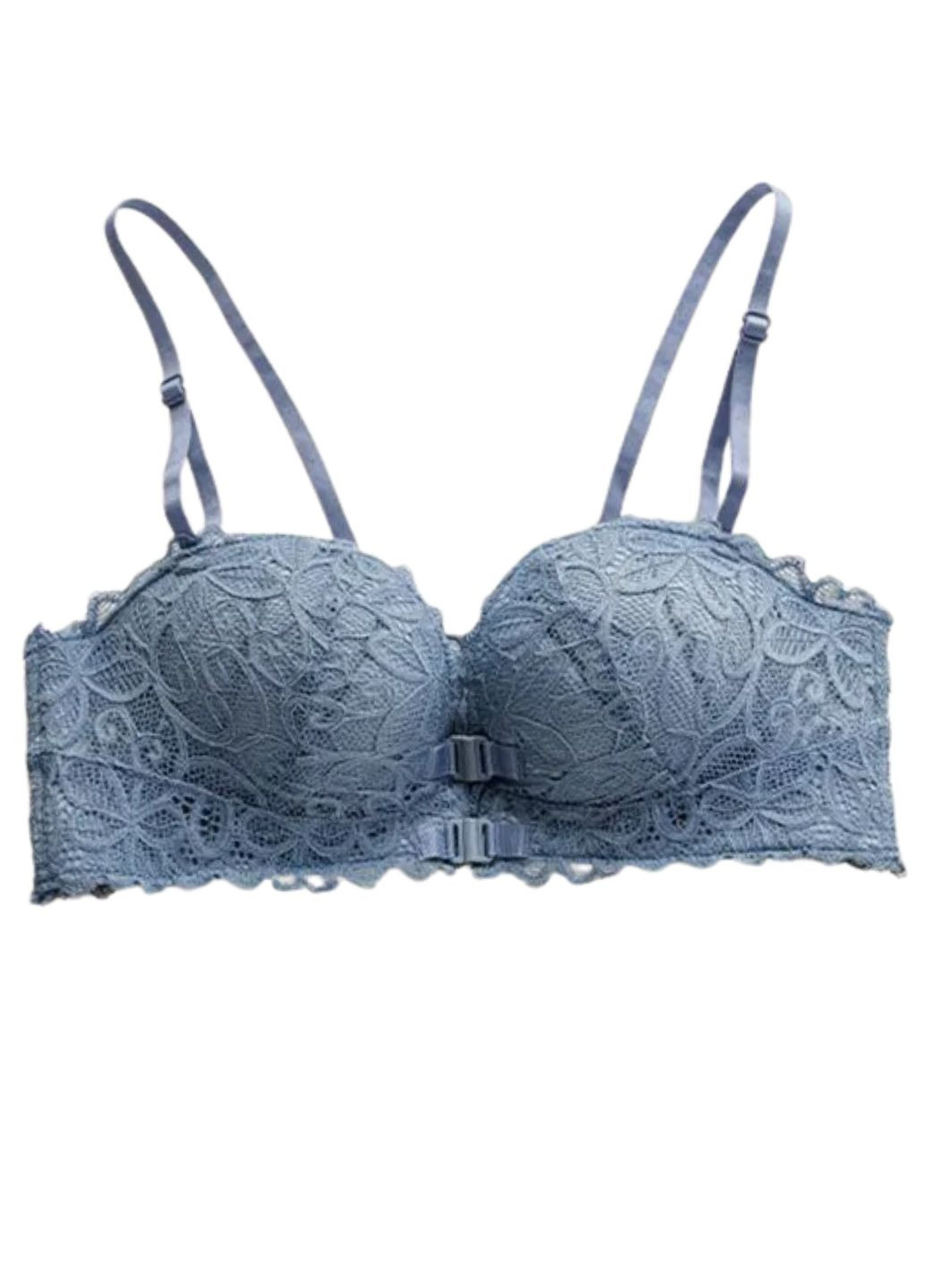 Голубой балконет женский кружевной бюстгальтер с передней застежкой и push-up romantic (1756 ) 85 Finetoo с косточками нейлон