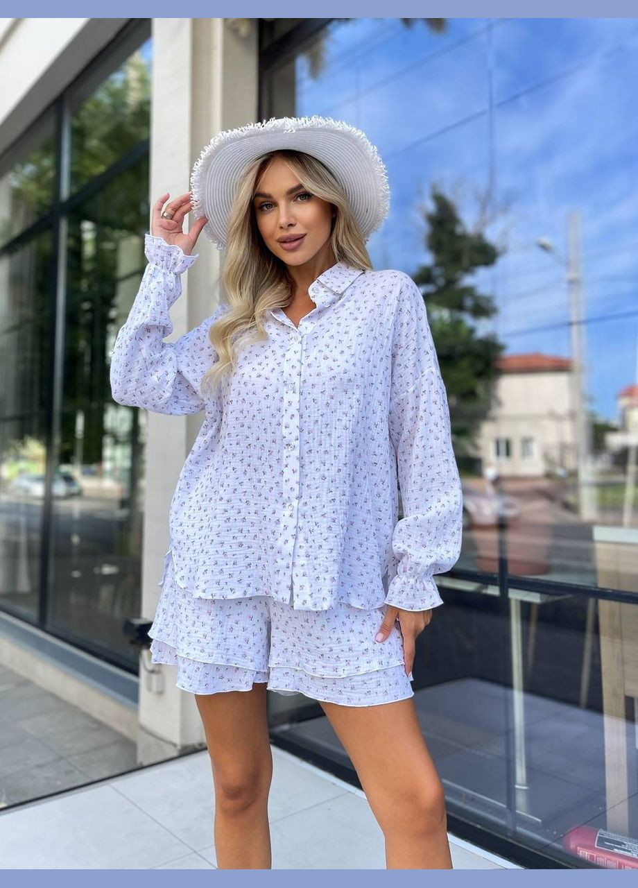 Костюм жіночий трійка сорочка шорти топ No Brand (345120632)