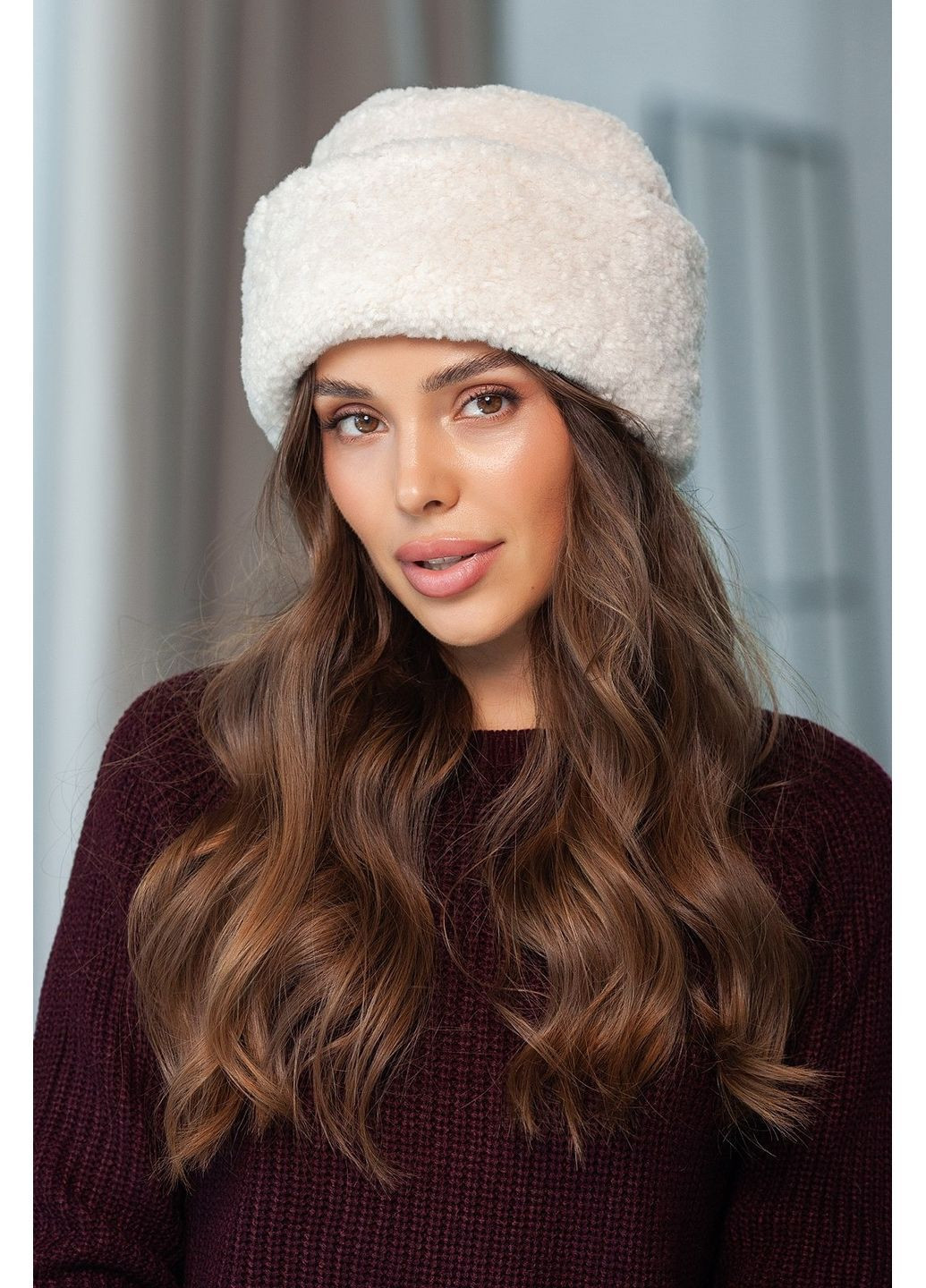Шапка из эко меха "Тедди", цвет Молочный Fashion (365072557)