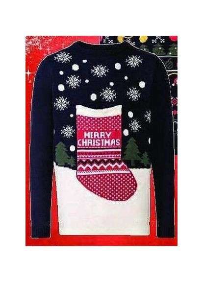 Темно-синий зимний новогодний рождественский свитер marry christmas джемпер Livergy Светр