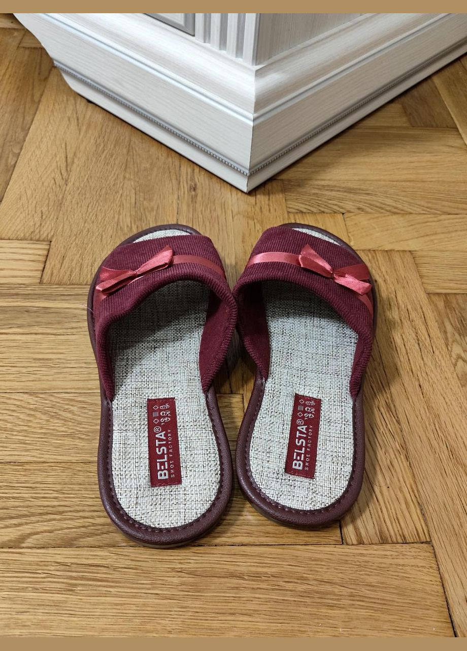 Бордовые женские комнатные тапки с открытым носком. Белста