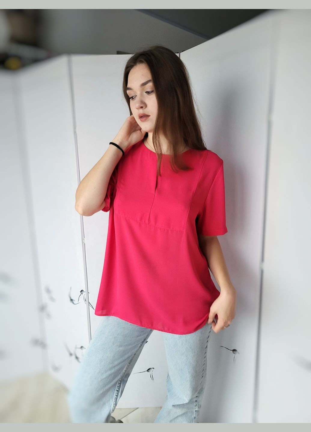 Малинова блузка жіноча однотонна короткий рукава M&S