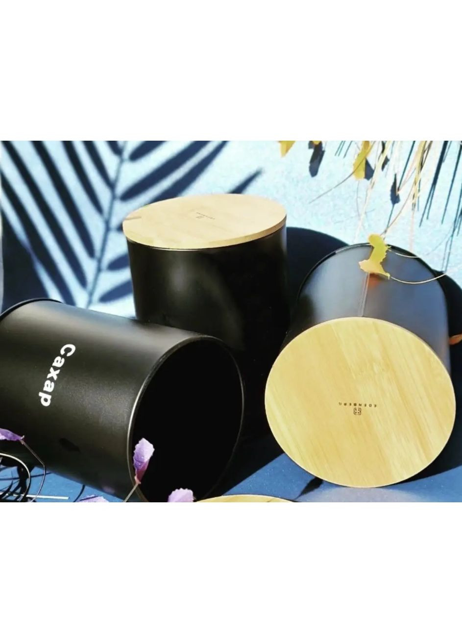 Набір банок для сипучих продуктів з нержавіючої сталі з дерев'яною кришкою кава, чай, цукор EB-147 3шт 1300мл Edenberg (350348999)