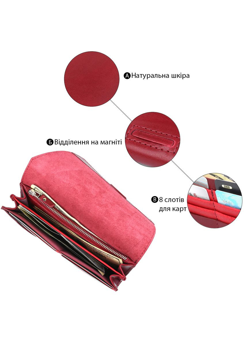 Отменный кожаный женский кошелек 11576 Бордовый Grande Pelle (331911478)