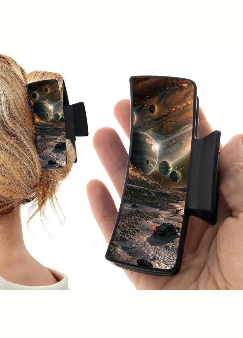 Заколка крабик для волос женская зажим шпилька Космос #0009 черная No Brand (315631017)