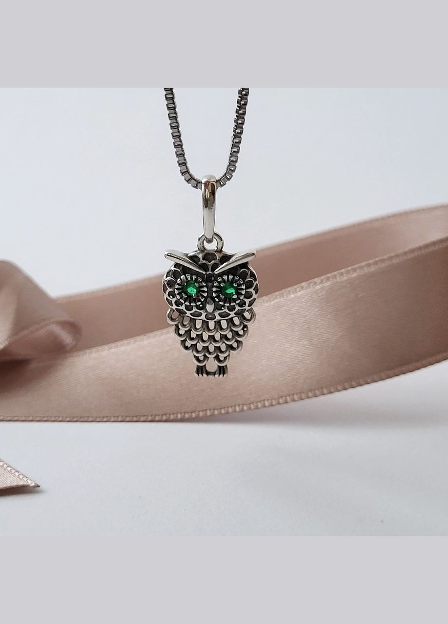 Серебряная подвеска подвес Филин с Зелеными глазками черненное серебро 925 пробы 89056з 1.62г No Brand (306741403)