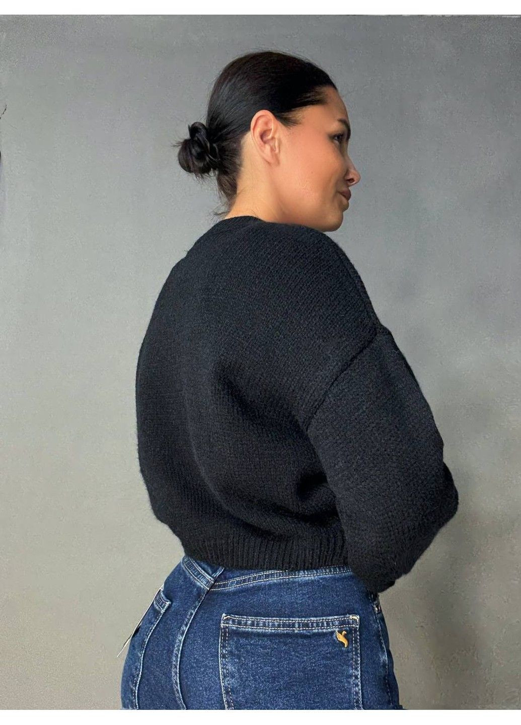 Черный демисезонный свитер женский fancy matinee 539 оверсайз однотонный No Brand