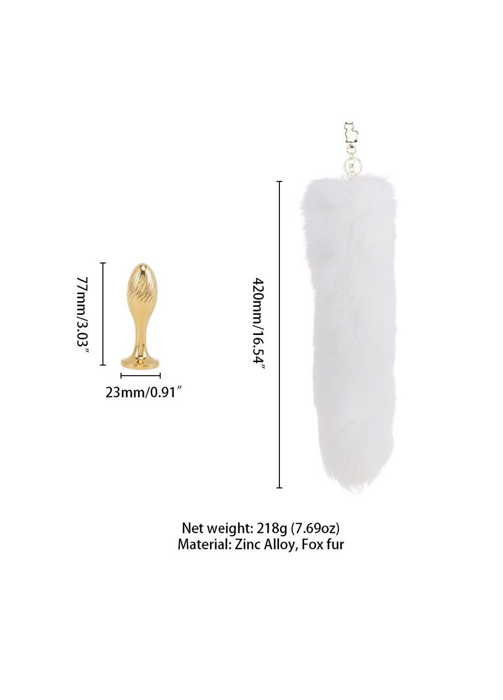 Металева анальна пробка Лисячий хвіст SEVANDA White Fox-Tail Anal Pear-shape Plug Lockink (315497778)